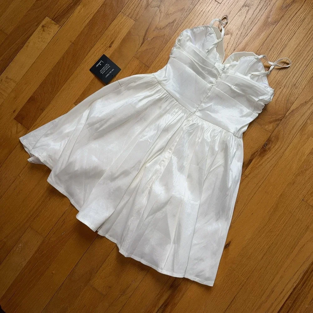 NEW Lulus Dress M White Satin Bow Front Fit & Flare Mini Bridal‎ Party Dress
